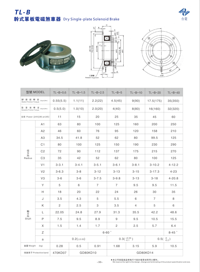 电磁制动器选型参数图