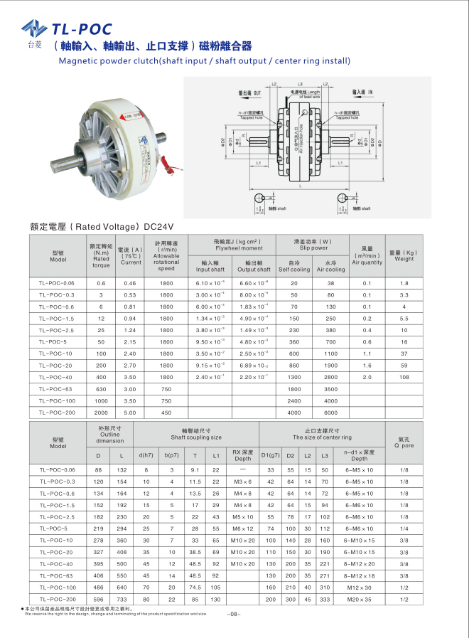 双轴磁粉离合器尺寸参数