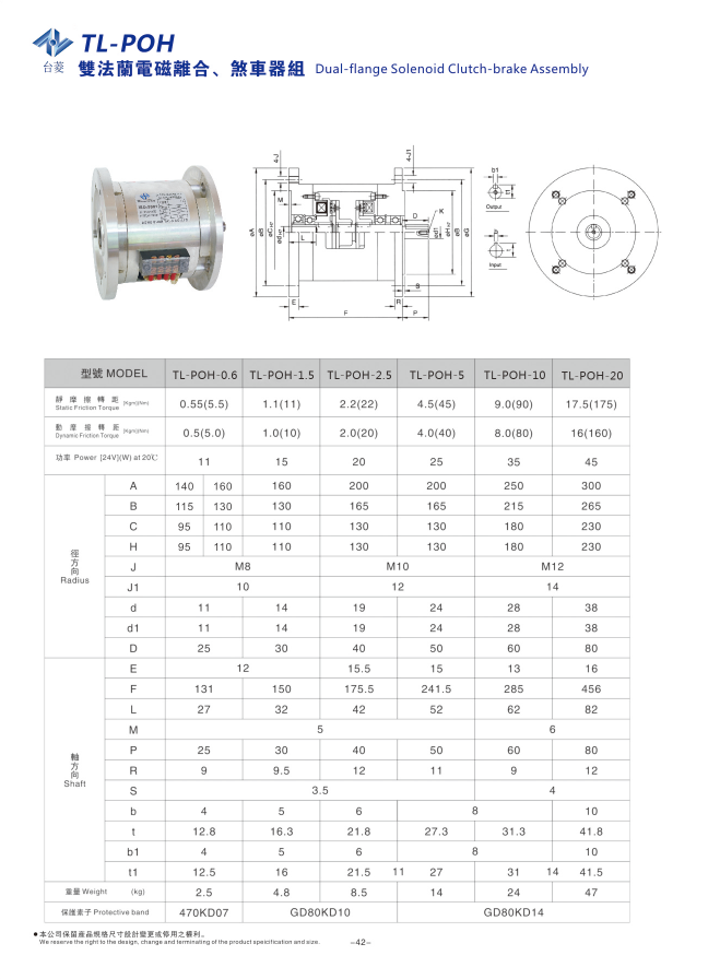 双法兰电磁离合器刹车组TL-POH型规格型号尺寸参数表