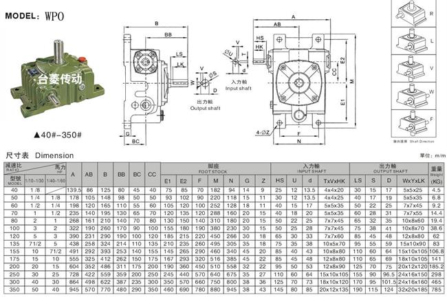 WP系列蜗轮蜗杆减速机,蜗轮蜗杆减速机型号规格参数图